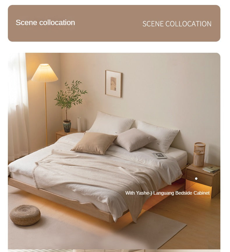 Ash Solid Wood Suspended Platform Bed, Headboard-Free Bed