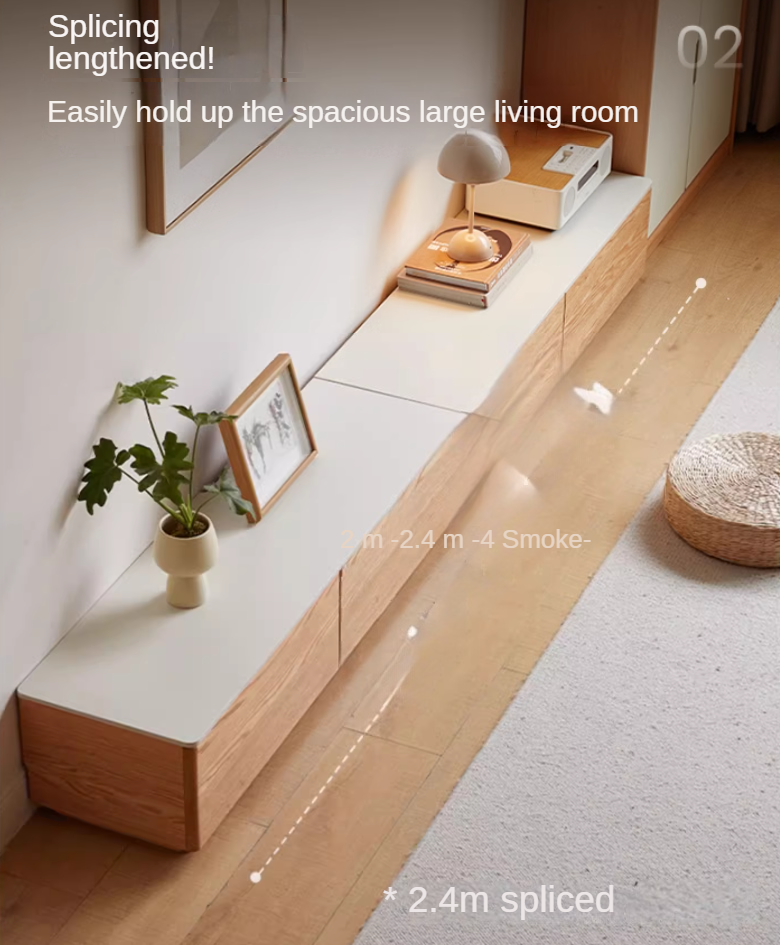 Oak, Rubber wood Solid Wood Modern Rock Slab Floor TV Cabinet