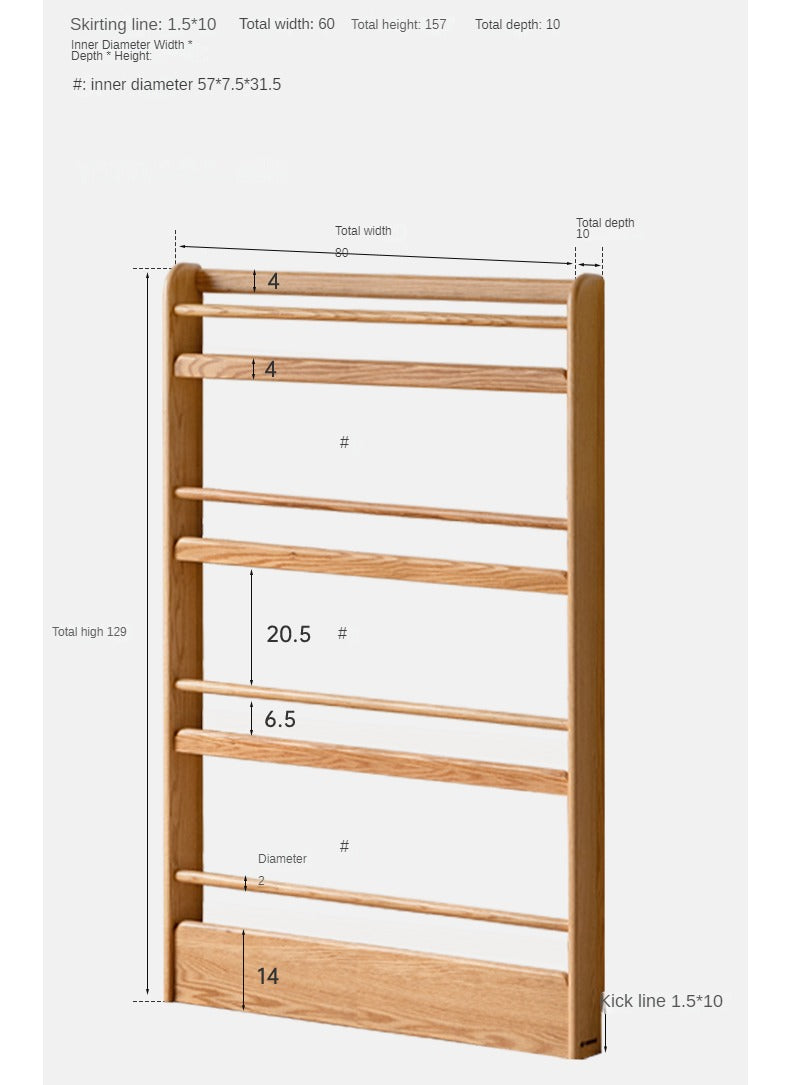 Oak, Beech Solid Wood Wall-mounted Ultra-thin Bookshelf