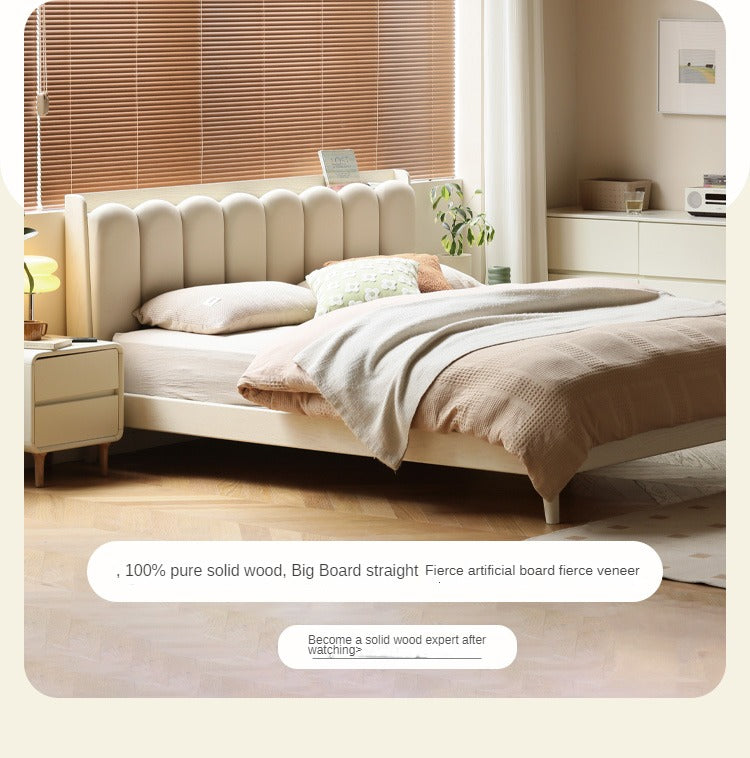 Oak Solid Wood Piano Key Bed Cream Style