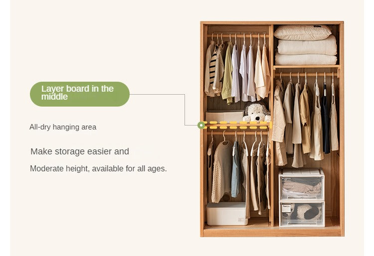 Oak Solid Wood Children's Sliding Door Wardrobe