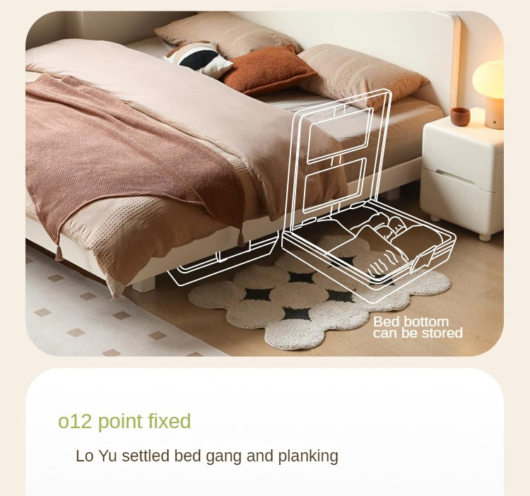 Poplar, Rubberwood Solid Wood Bed Modern Simple Cream Style