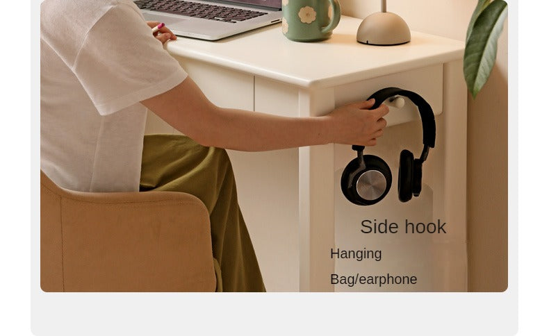 Rubber Solid Wood Modern Narrow Cream Style Drawer Desk