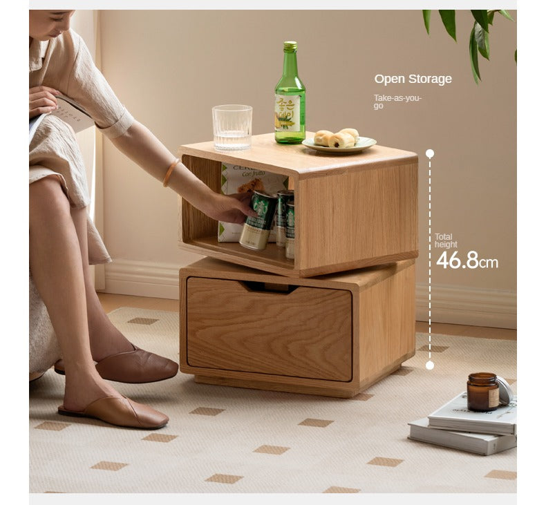 Oak Solid Wood SideTable Rotating Nightstand.