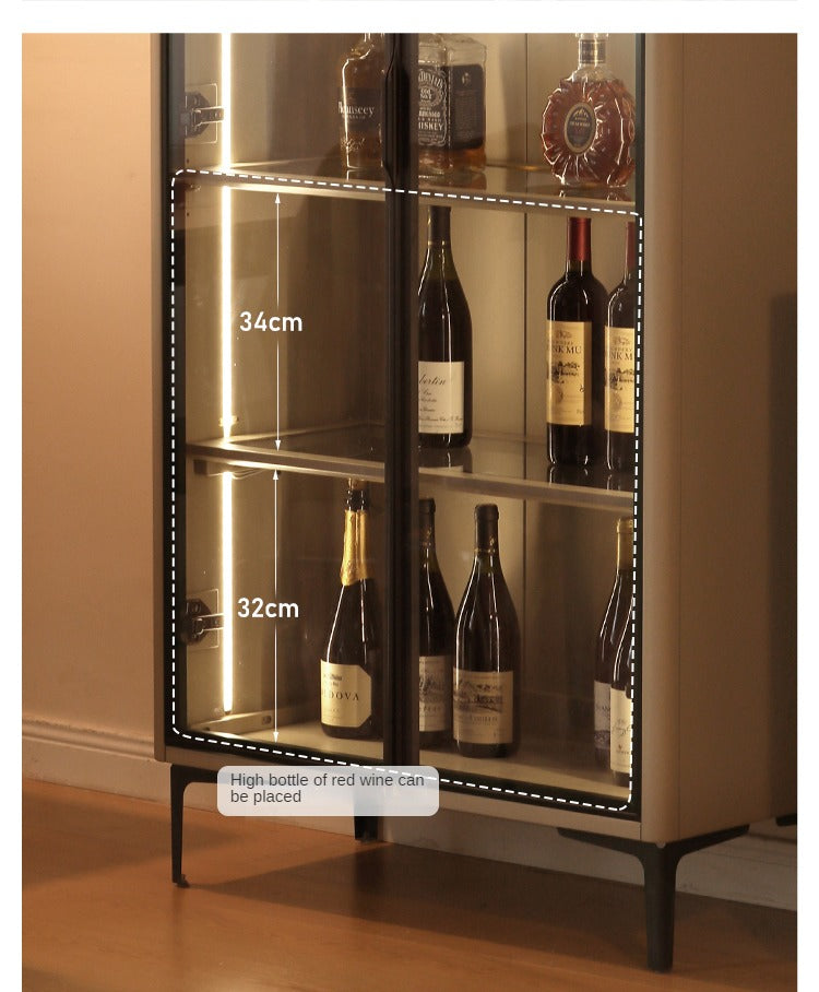 Poplar Solid Wood Wine Cabinet, Display Cabinet Glass Door Light Luxury