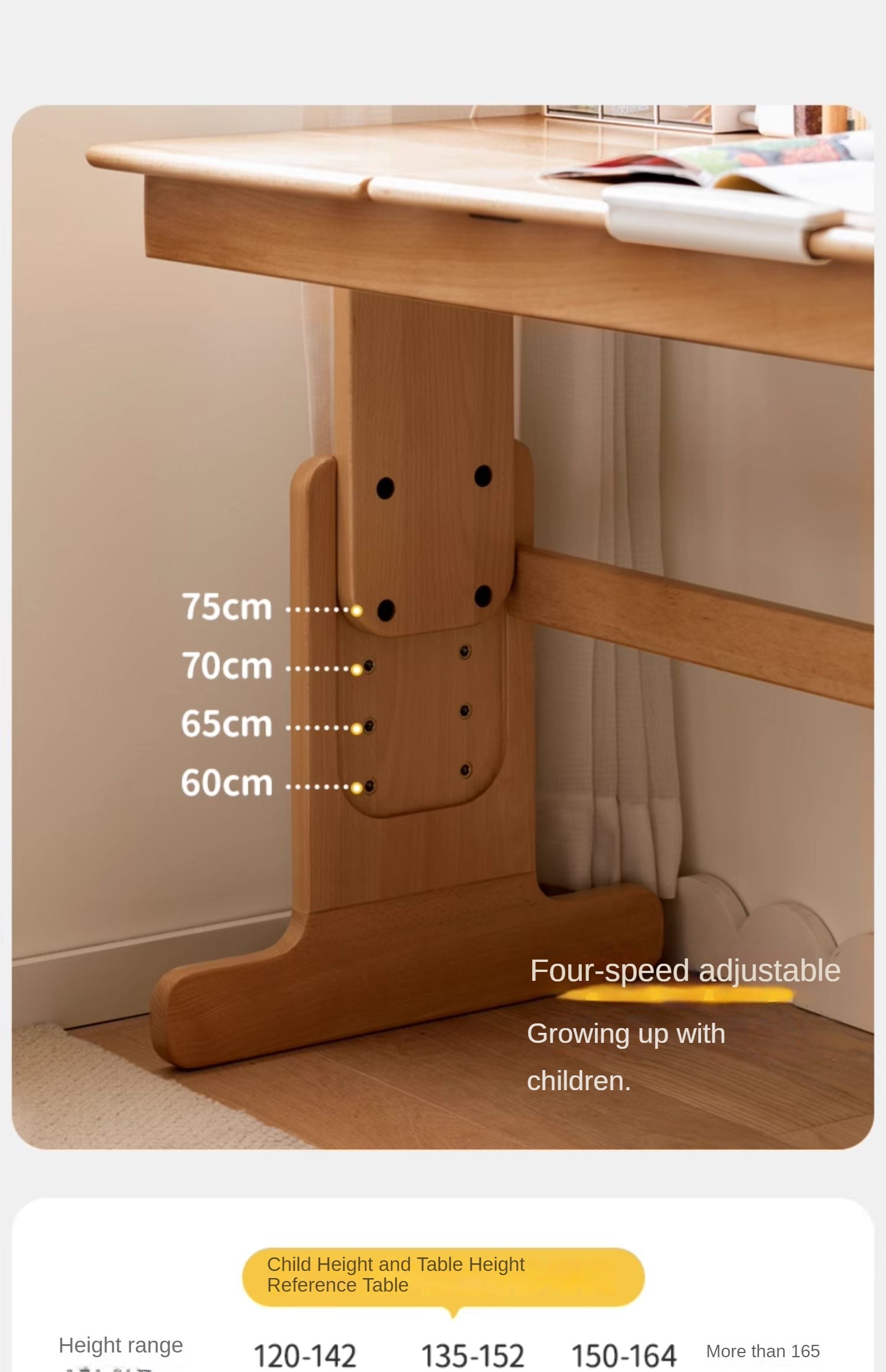 European Beech Solid Wood Liftable Kids Table