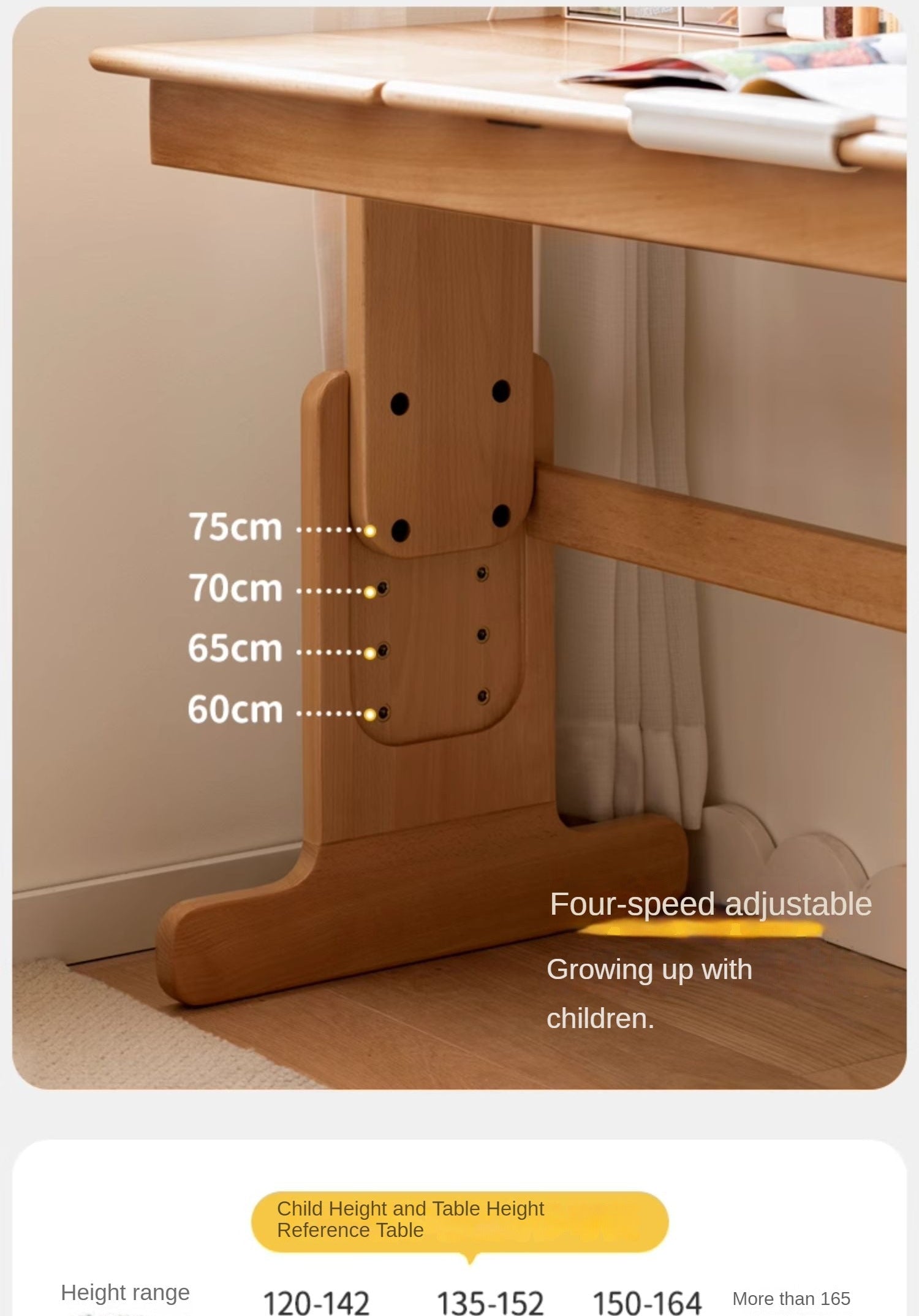 European Beech Solid Wood Liftable Kids Table