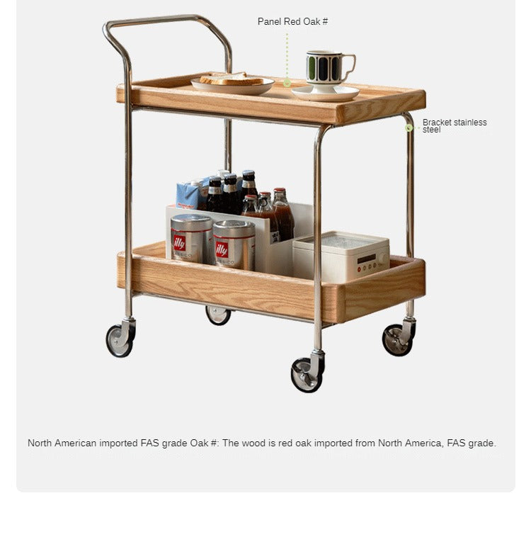 Oak, Poplar, Cherry Solid Wood Double Layer Mobile Side Table