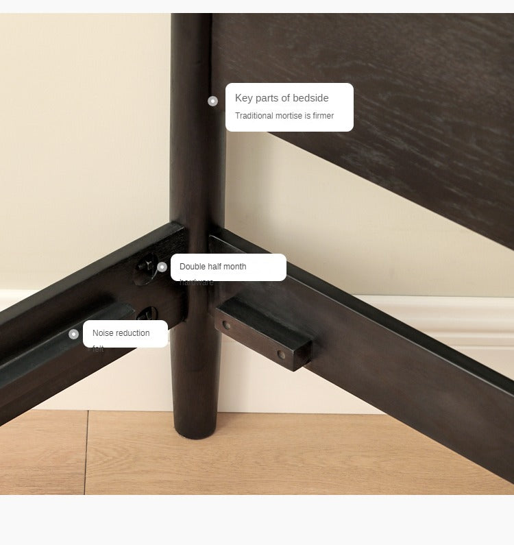 Oak Solid Wood Black Retro American Bed