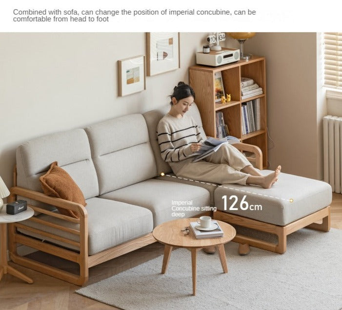 Oak Solid Wood Fabric Sofa.