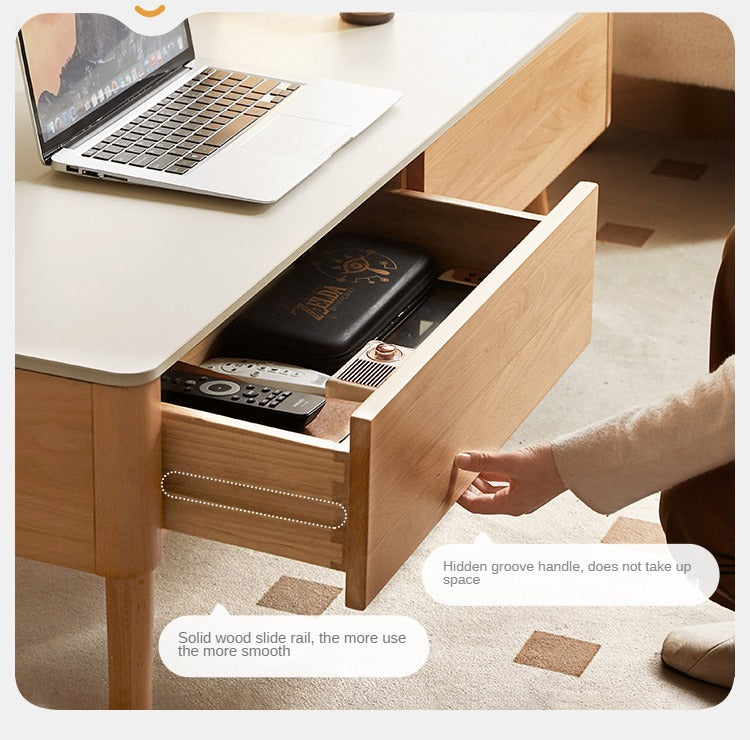 European Beech Solid Wood Storage Rock Board Coffee Table