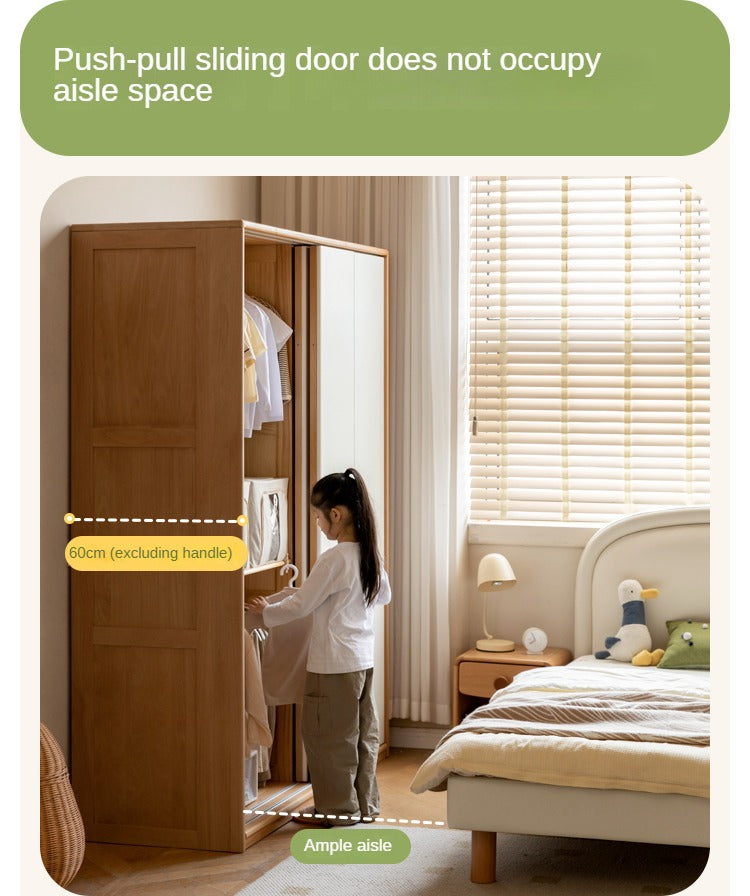 Beech Solid Wood Kids Wardrobe Sliding Door