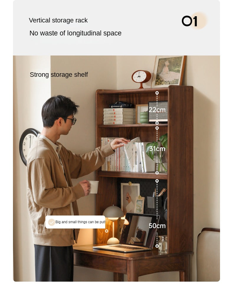 Black Walnut, Oak, Ash Solid Wood Desk Bookshelf