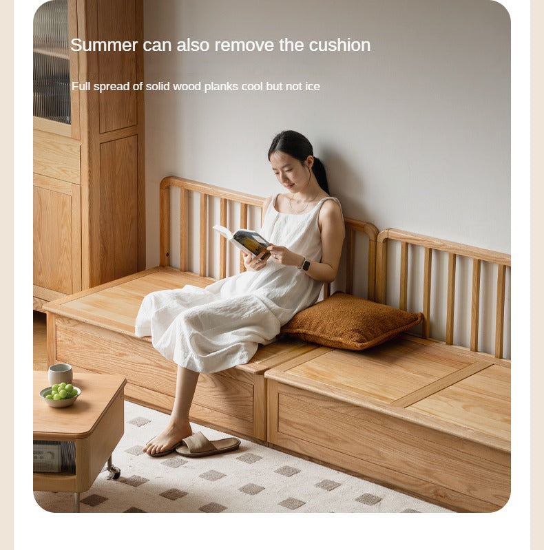 Oak Solid Wood Fabric Card Seat Floor Box Sofa.