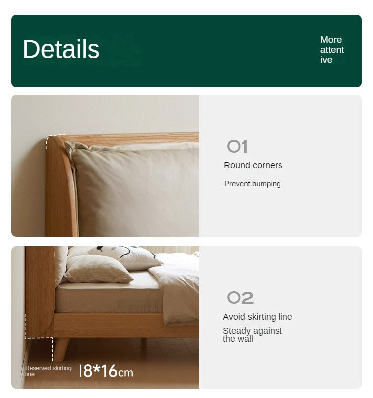 Oak Solid Wood Top Grain Leather, Technical Cloth ,Fabric Bed