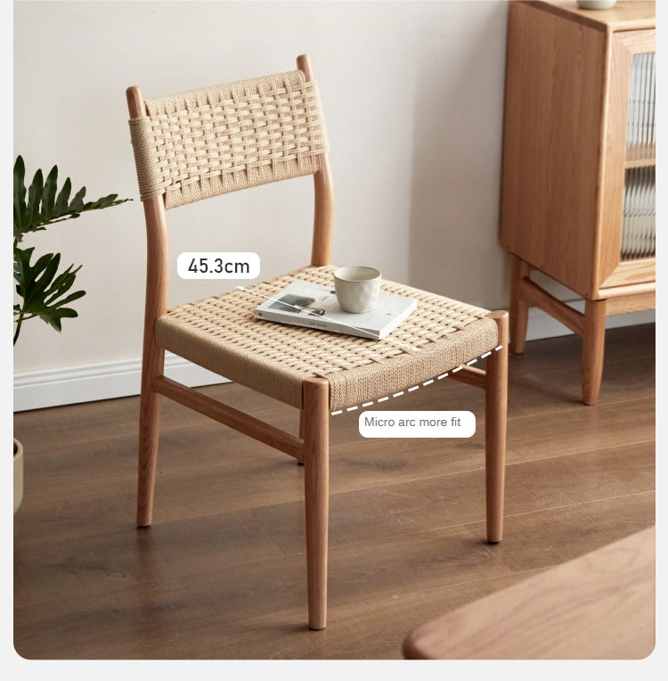 Oak, Cherry Solid Wood Rope Dining Chair