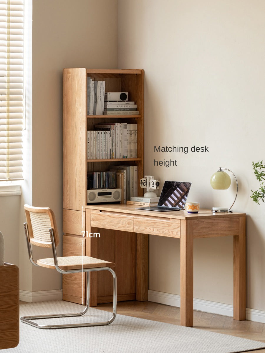 Rubberwood, Oak Solid Wood Bookcase, Floor-Standing Storage Cabinet