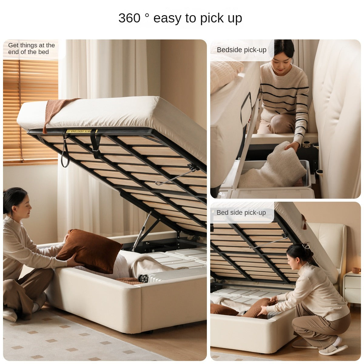 Leather Cream Soft Box Bed