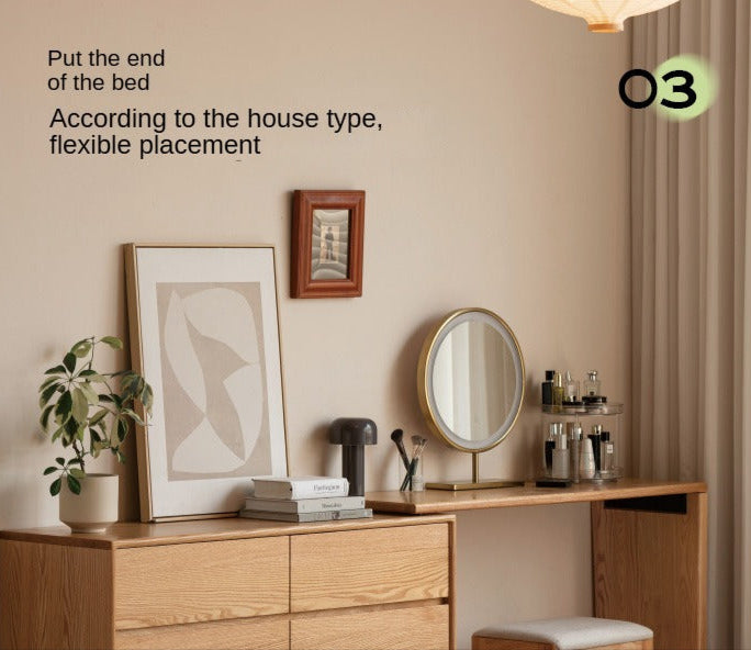 Oak, Solid Rubberwood, Beech Vanity Table L-Shaped Corner.