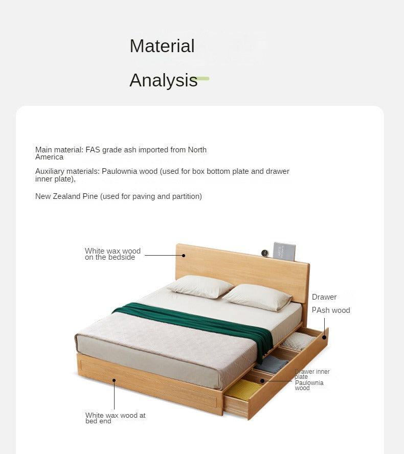 Ash, Oak, Black Walnut Solid Wood Box Bed Modern