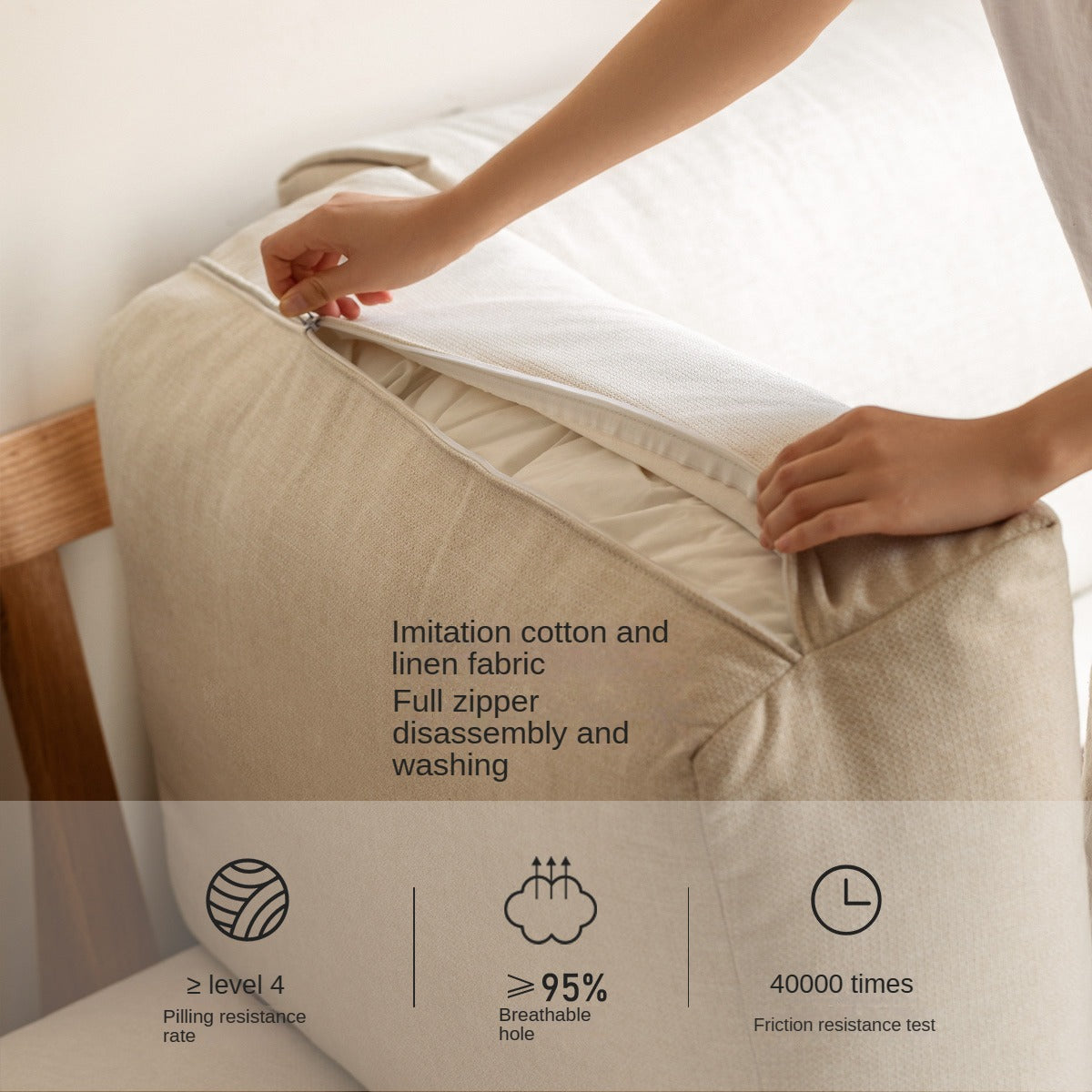 Oak Solid Wood Down Fabric Sofa.