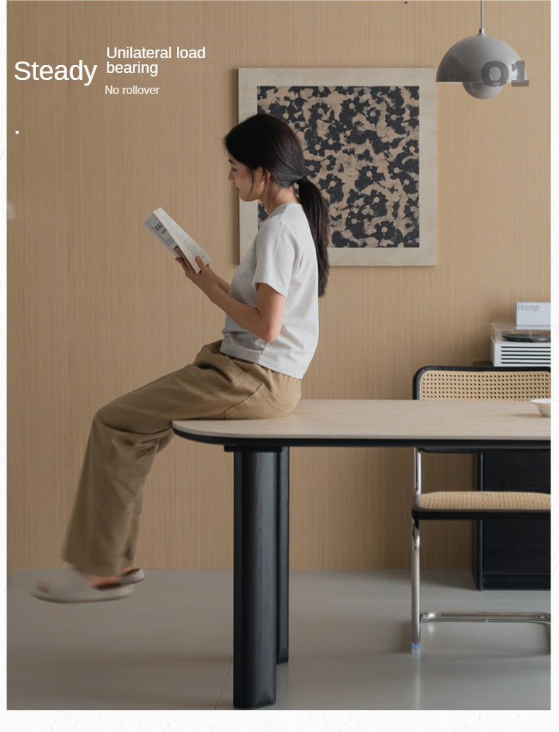 Solid Rubberwood travertine slate Dining Table