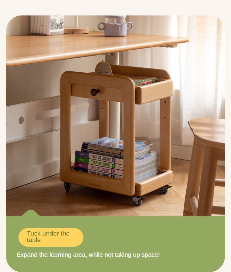 Beech, Rubber Solid Wood Children's Under-the-Table Mobile Modern Storage Rack
