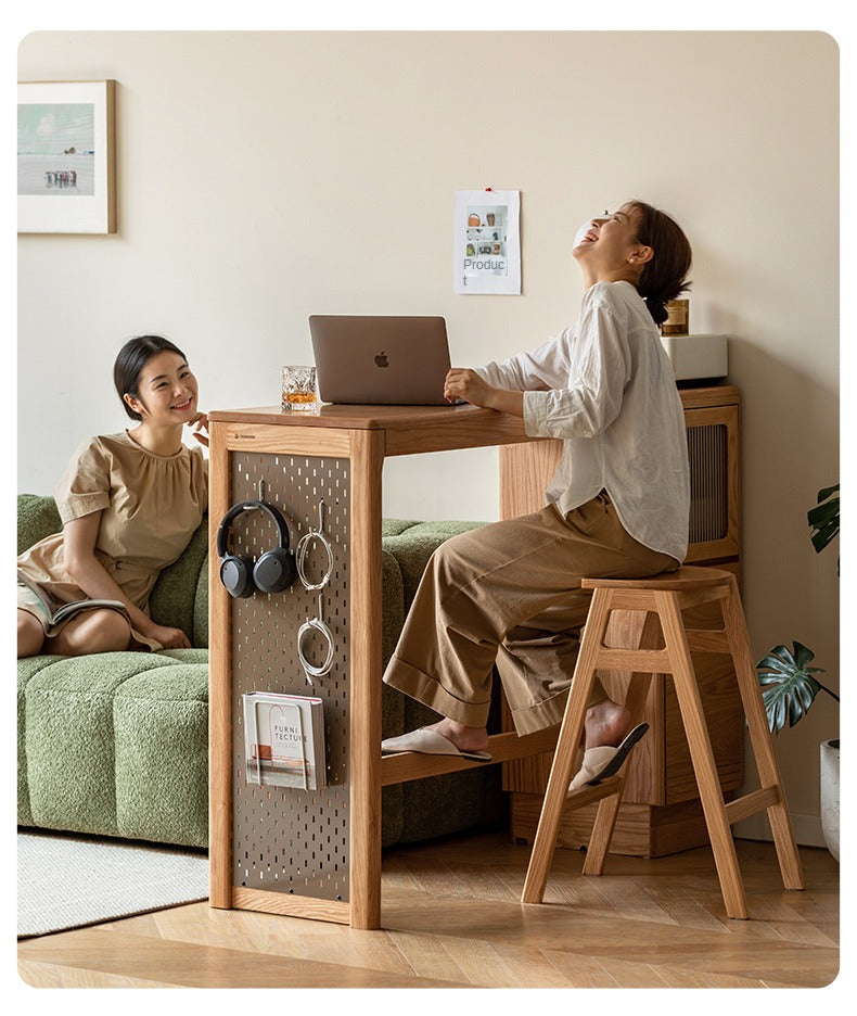 Oak Solid Wood Bar Cabinet Partition Cabinet High Foot Table