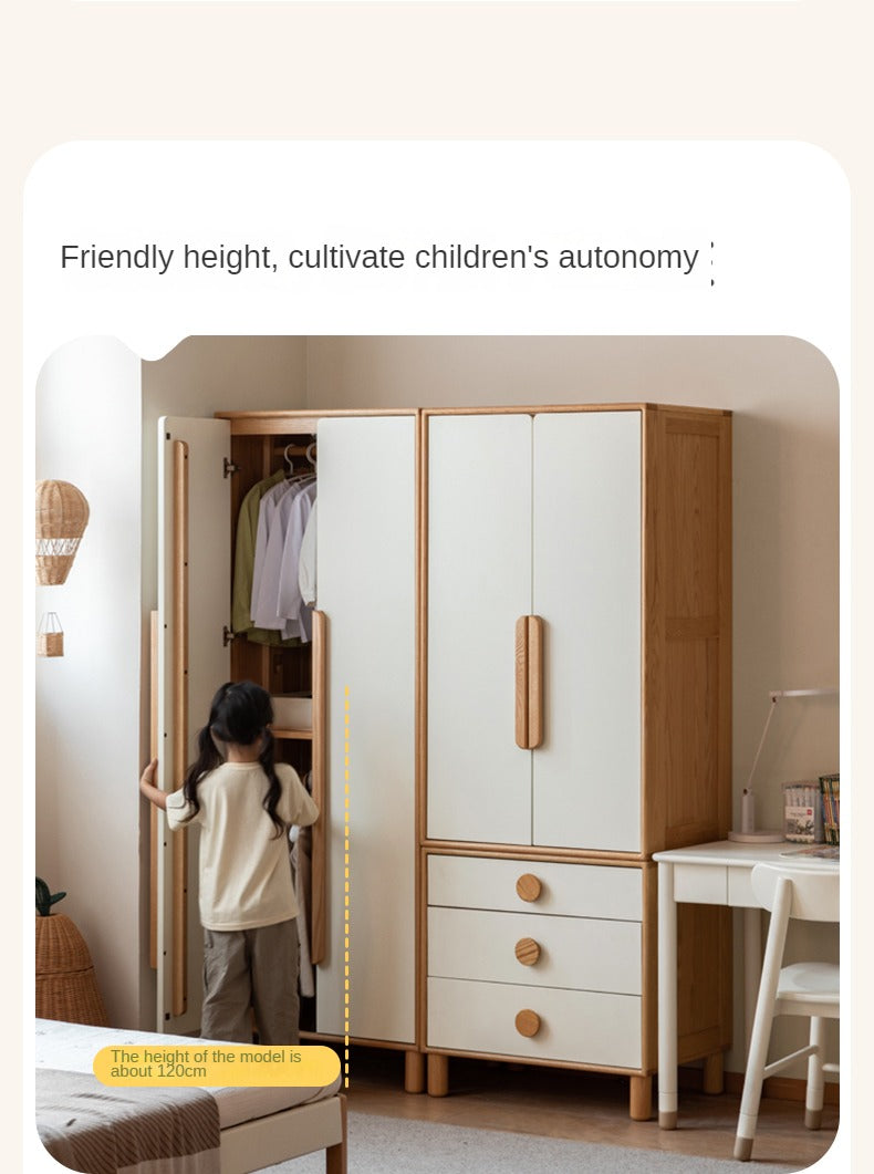 Oak Solid Wood Children's Wardrobe Combination Storage Cabinet