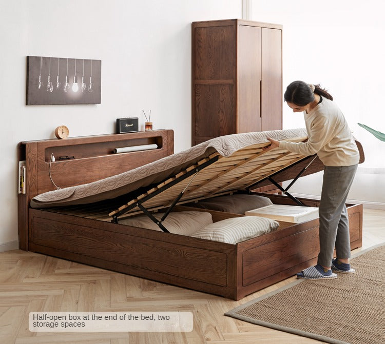 Oak Solid Wood Luminous Storage Box Bed