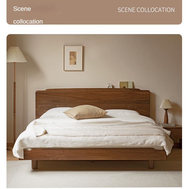 Black Walnut, Ash Solid Wood Big Bed with Light