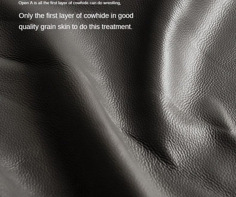 Leather Sofa Italian Black Straight Head Layer Yellow Cowhide.