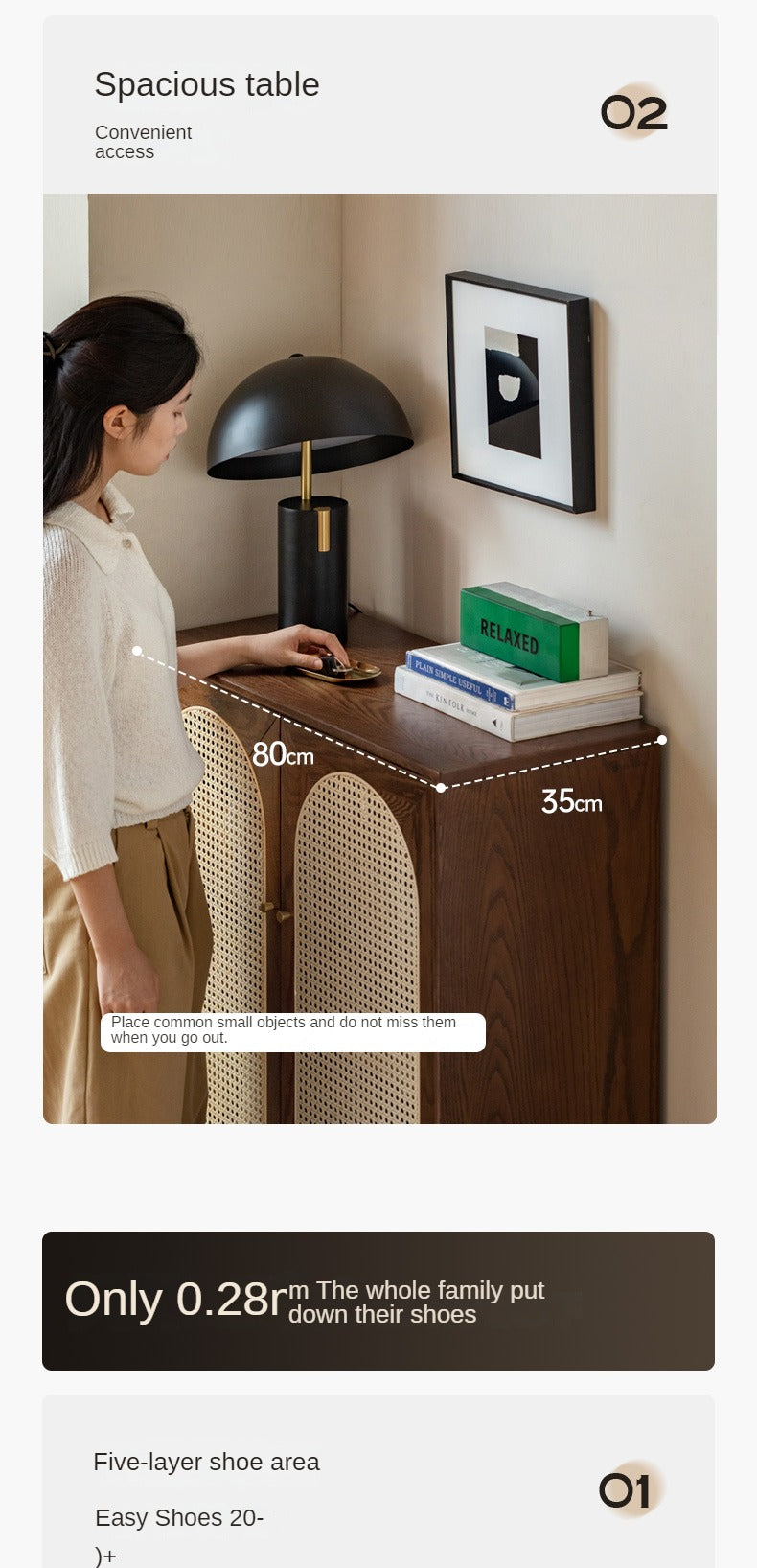 Oak Solid Wood Rattan Wall-Mounted Shoe Cabinet