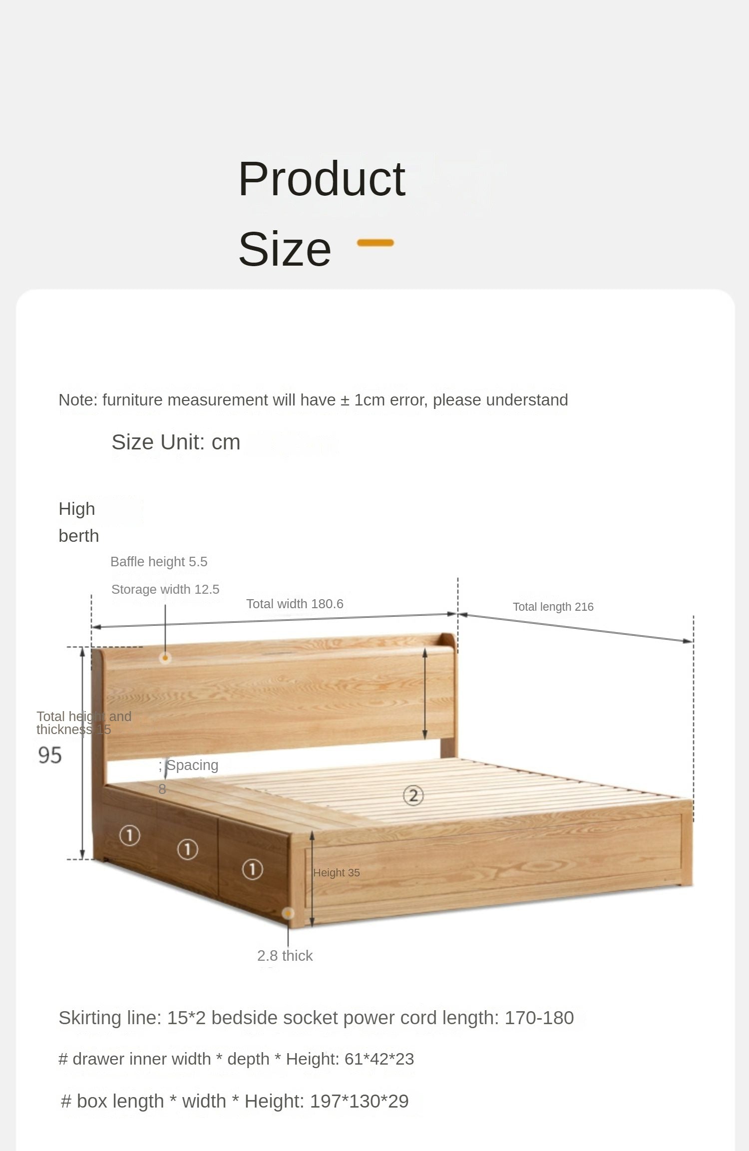 Oak Solid Wood Drawer Storage Bed with Sockets Box Bed