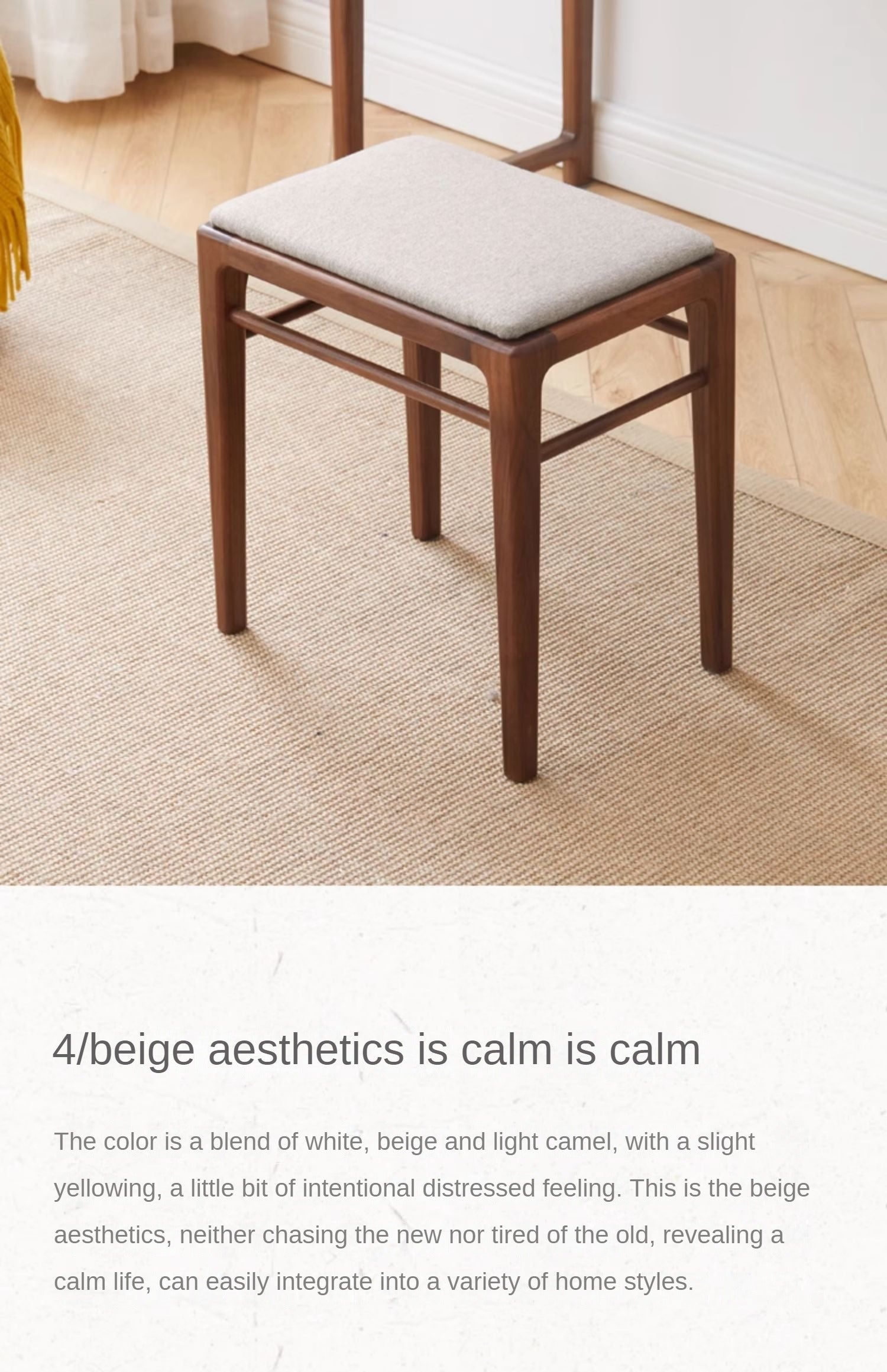 Black Walnut Solid Wood Makeup Stool