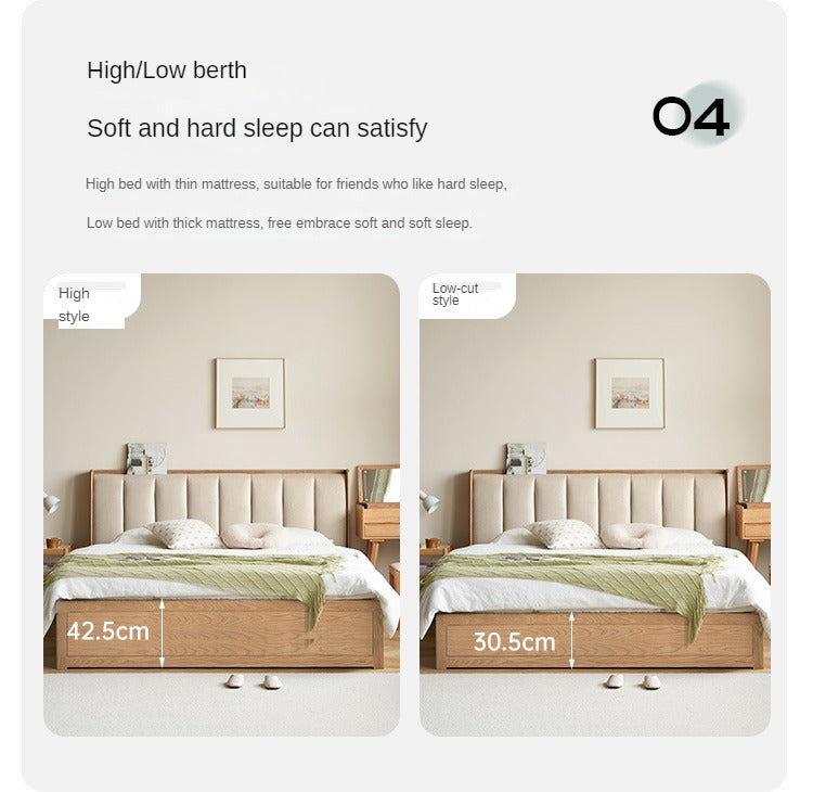 Ash Solid Wood Genuine Leather, Technical Cloth Box Storage Bed