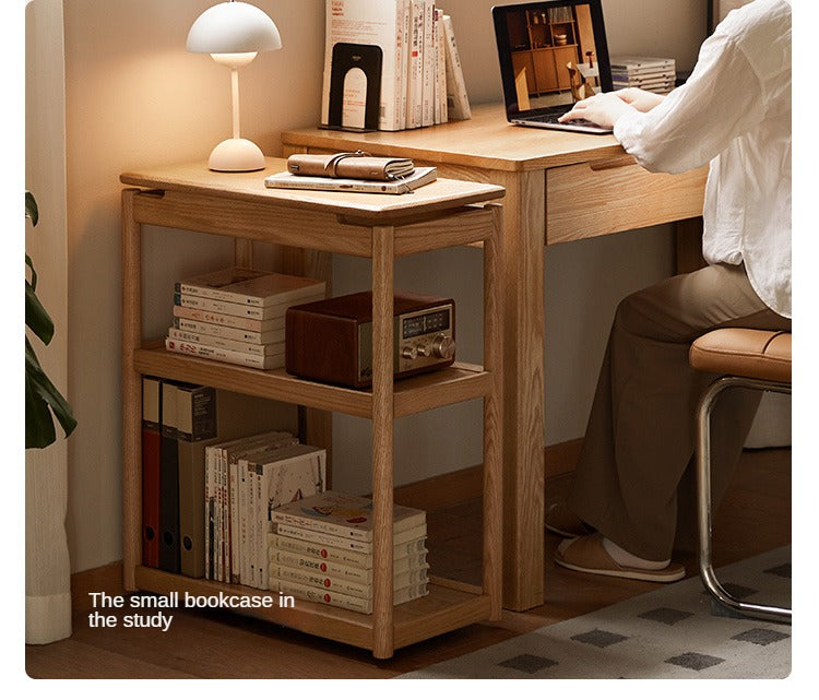 Oak, Ash Solid Wood Mobile Side Table