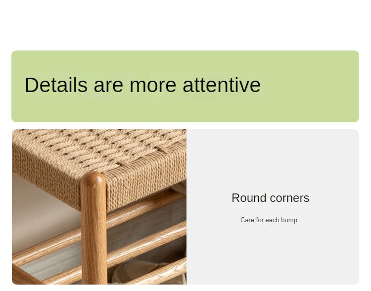 Oak Solid Wood Modern Rope Shoe Bench