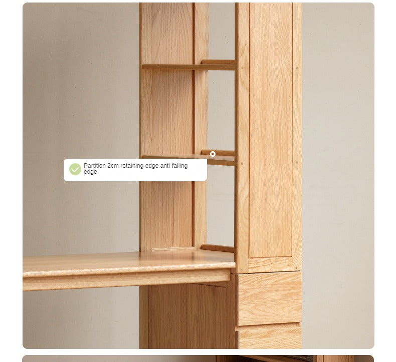 Oak Solid Wood Desk with Bookshelf and Drawer