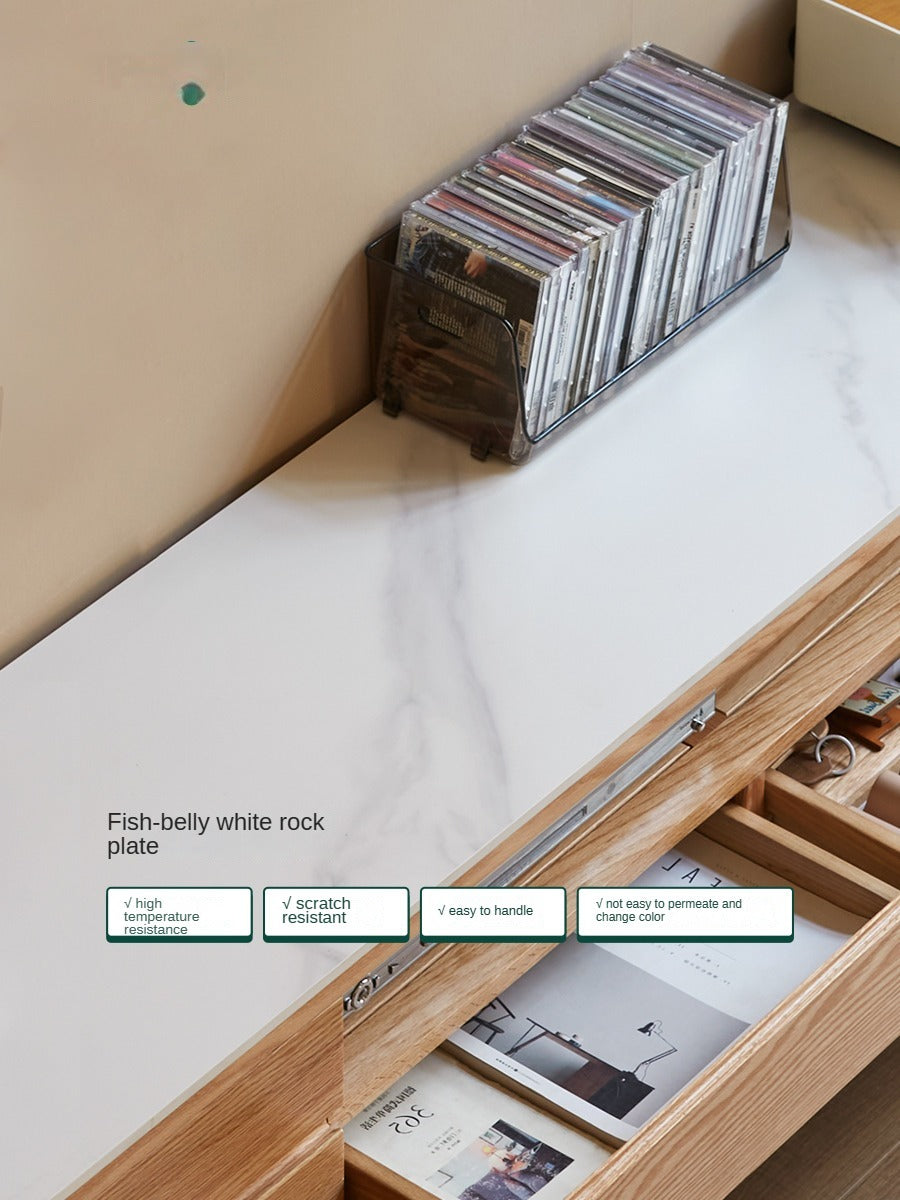 Solid Rubberwood, Oak Solid Wood TV Stand Slate Top.