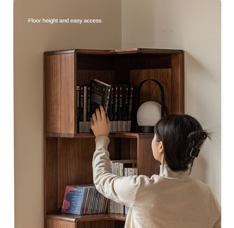 Sandalwood, Black Walnut Solid Wood Corner Storage Bookcase