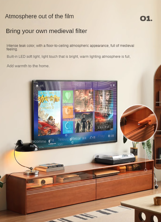 Poplar Solid Wood Retro Floor-Standing Medieval Style TV Cabinet.