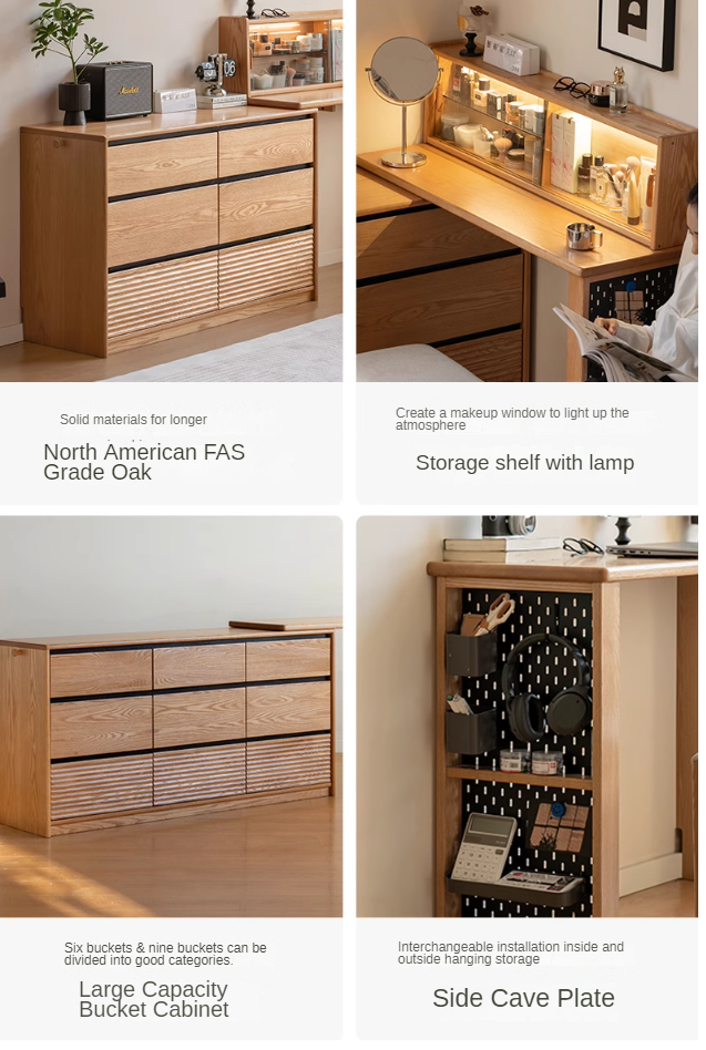 Oak, Ash Solid Wood Modern Telescopic Dressing Table.