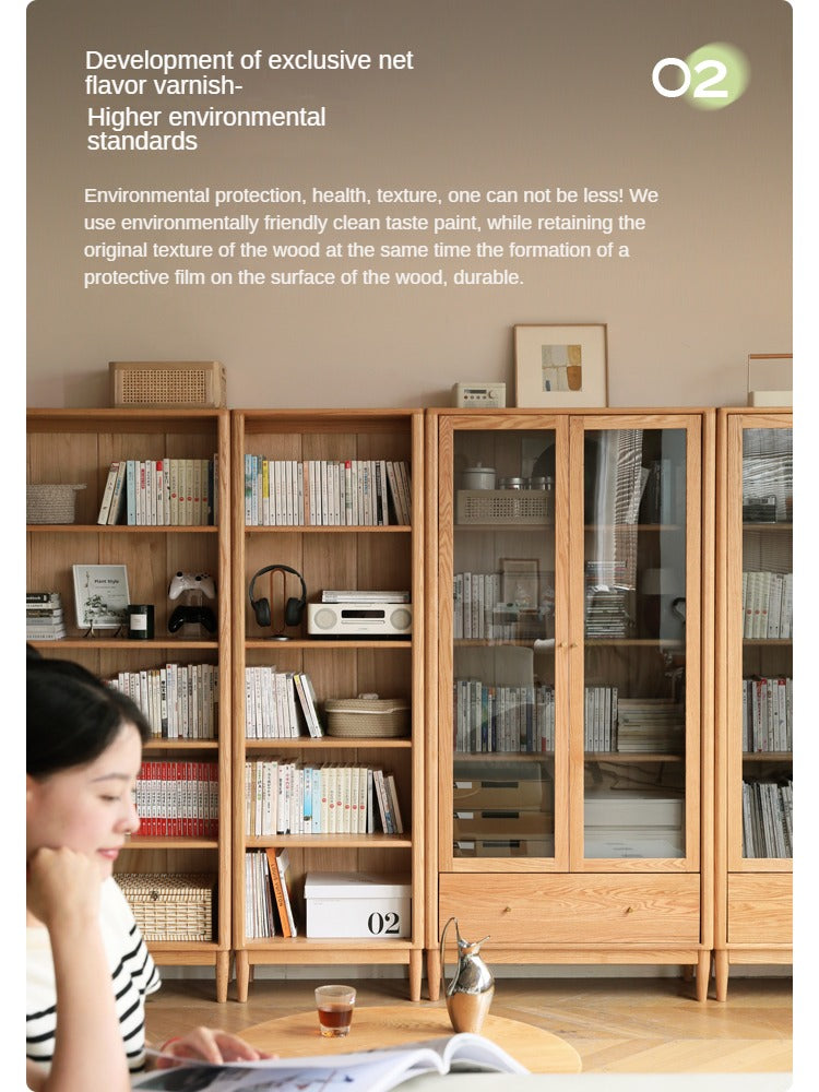Oak Solid Wood Modern Glass Door Bookcase