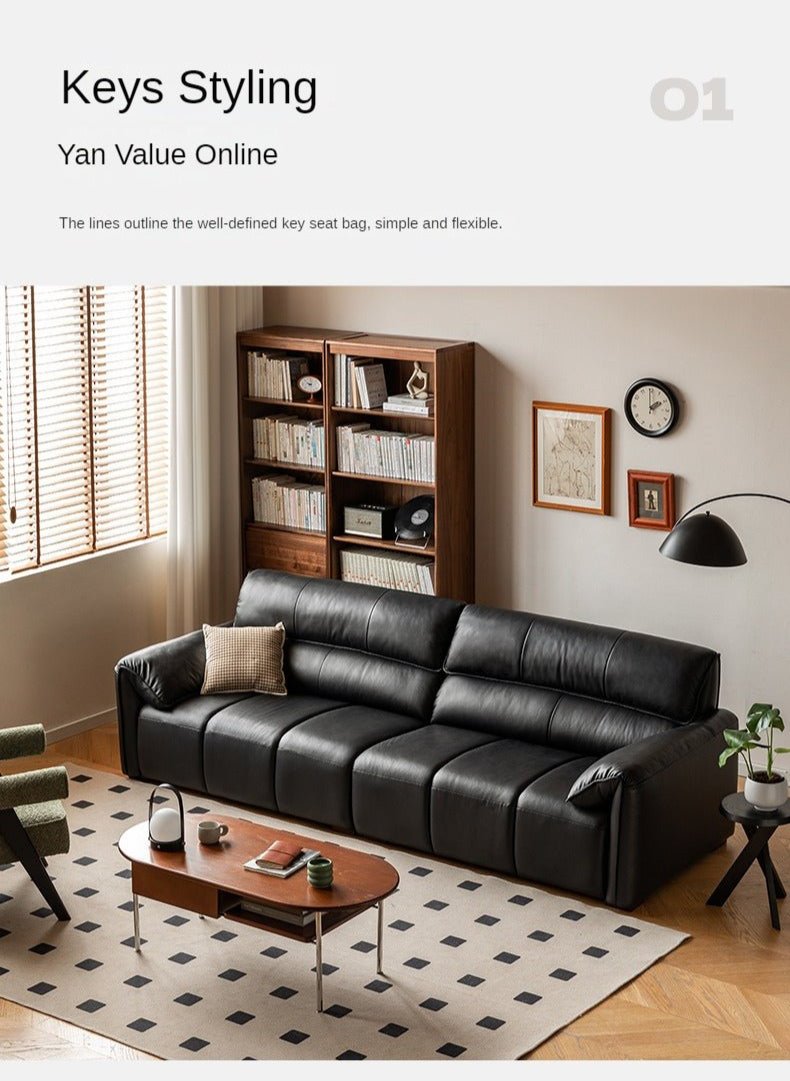 Leather First Layer Yellow Cowhide Piano Key Leather Sofa,