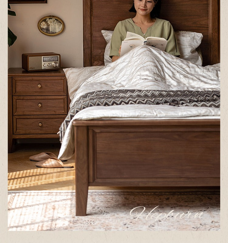 Black walnut solid wood American retro bed
