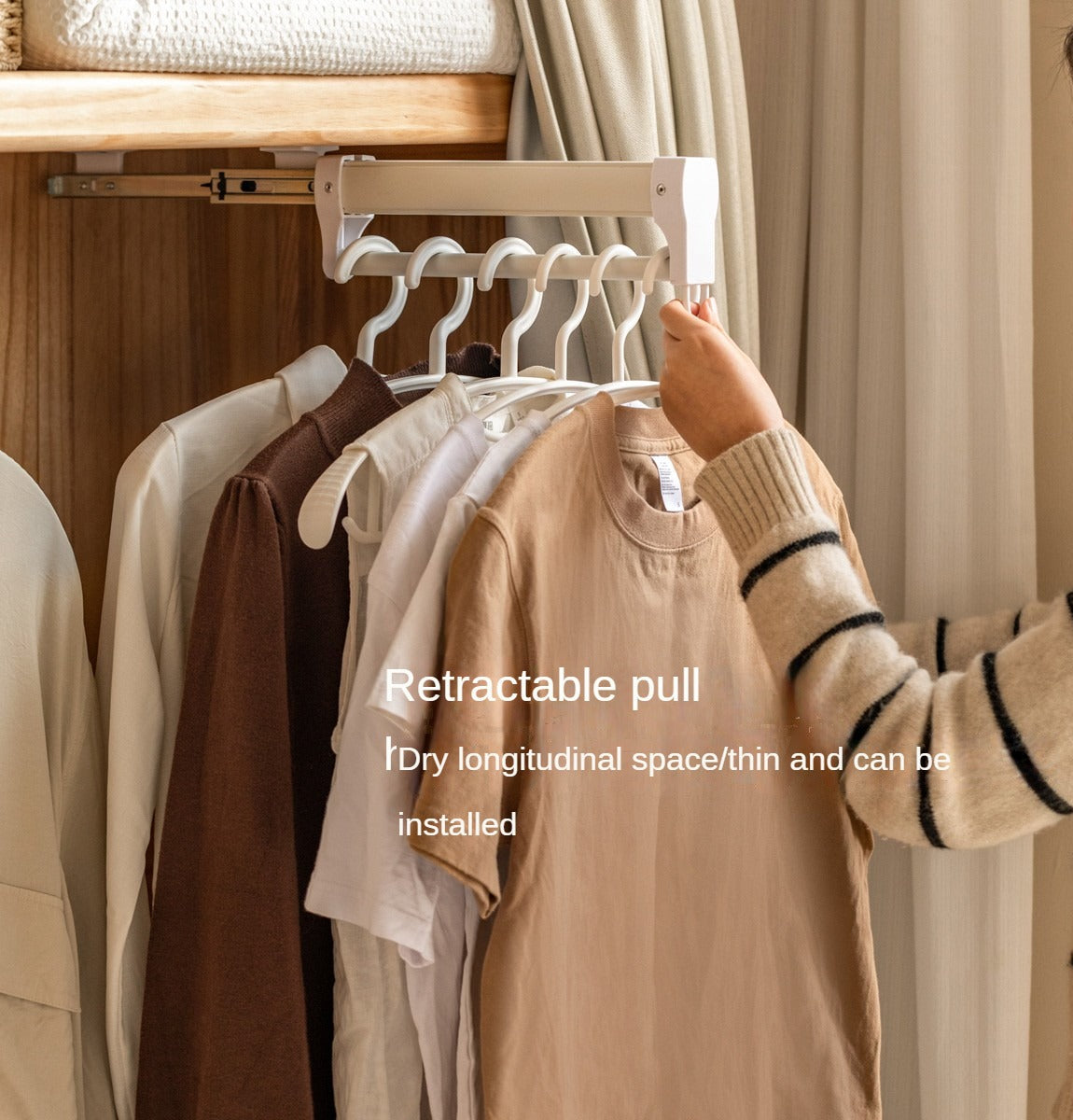 Solid RubberWood, Oak Solid Wood Wardrobe Thin Cloth Curtain.