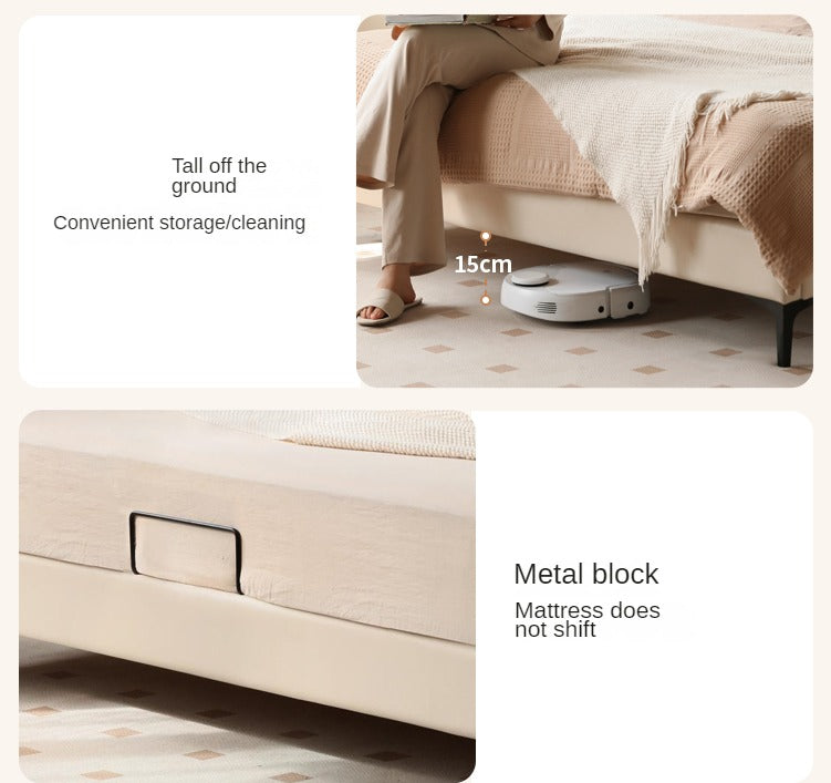 Genuine Leather Light Luxury Bed, Cream Style