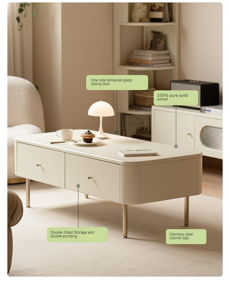 Poplar Solid Wood Modern White Storage Coffee Table