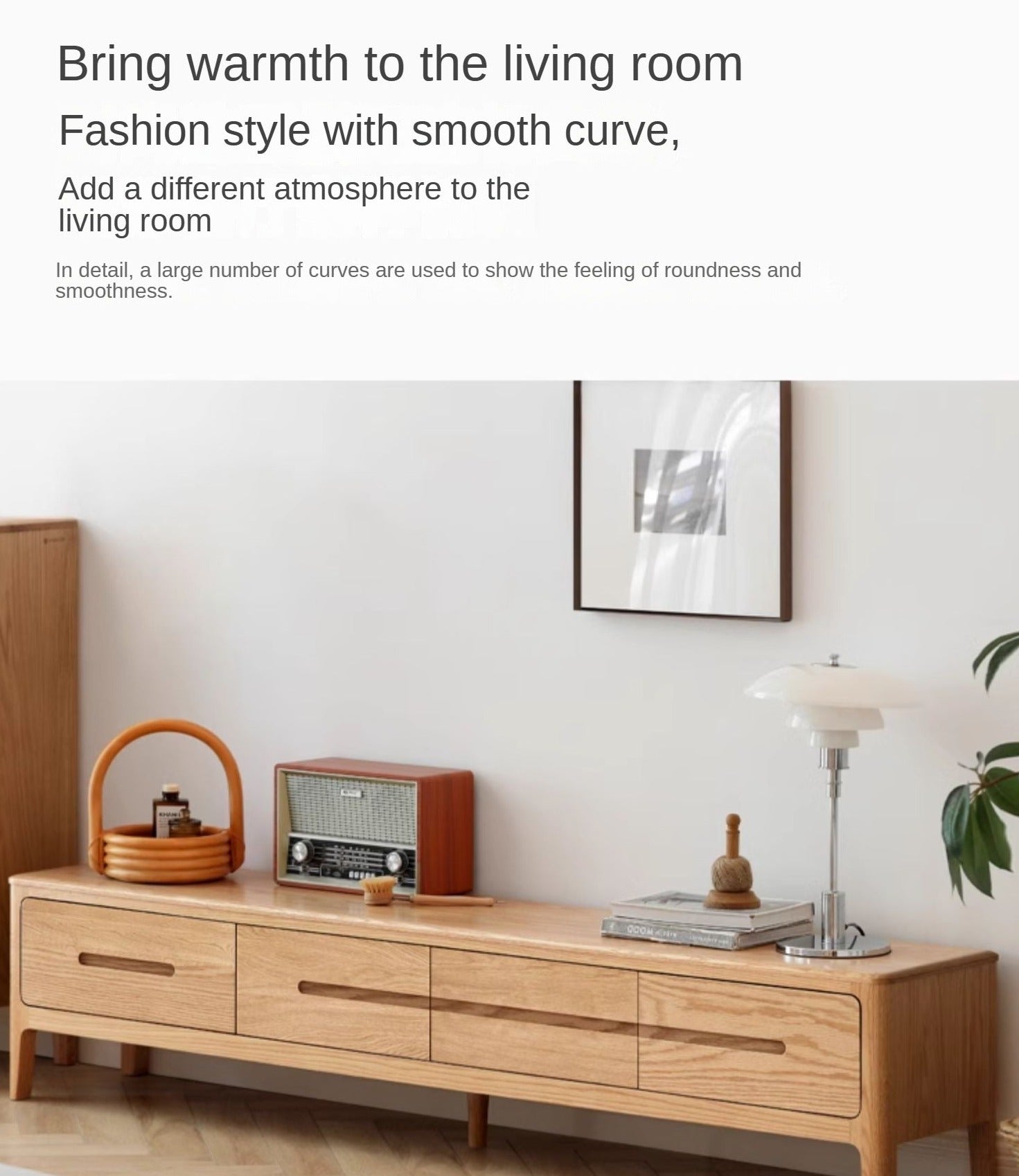 Oak Solid Wood Four-drawer TV Stand.